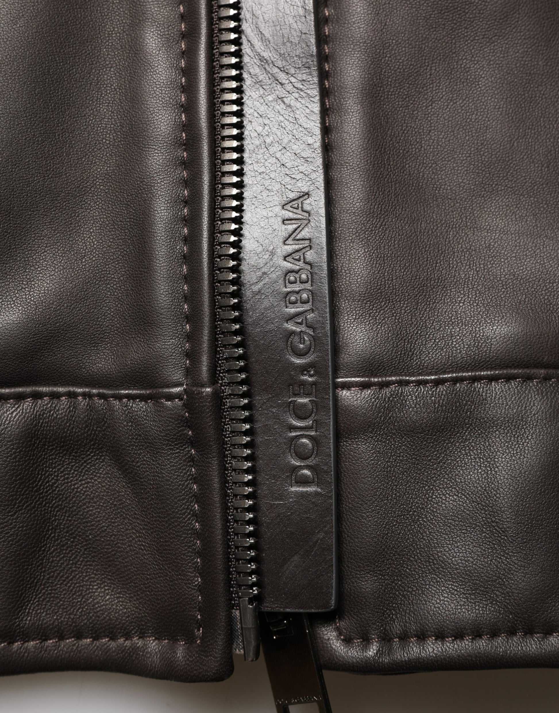 Dolce & Gabbana Black Lambskin Leather Full Zip Biker Jacket