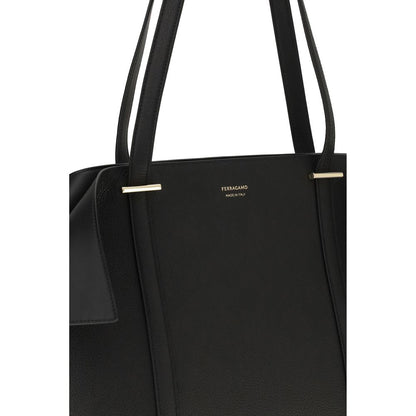 Ferragamo Black Calf Leather Bos Taurus Shoulder Bag