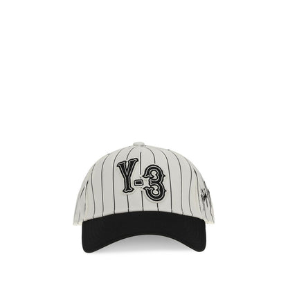Y-3 White Polyester Cap (Baseball Hat) - Pinstripe Style