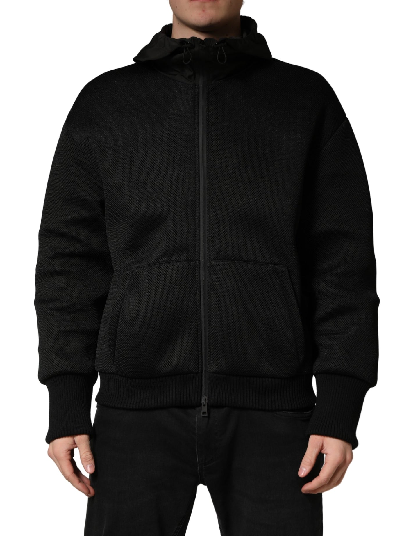 Dolce & Gabbana Men Black Hooded Full Zip Bomber Jacket