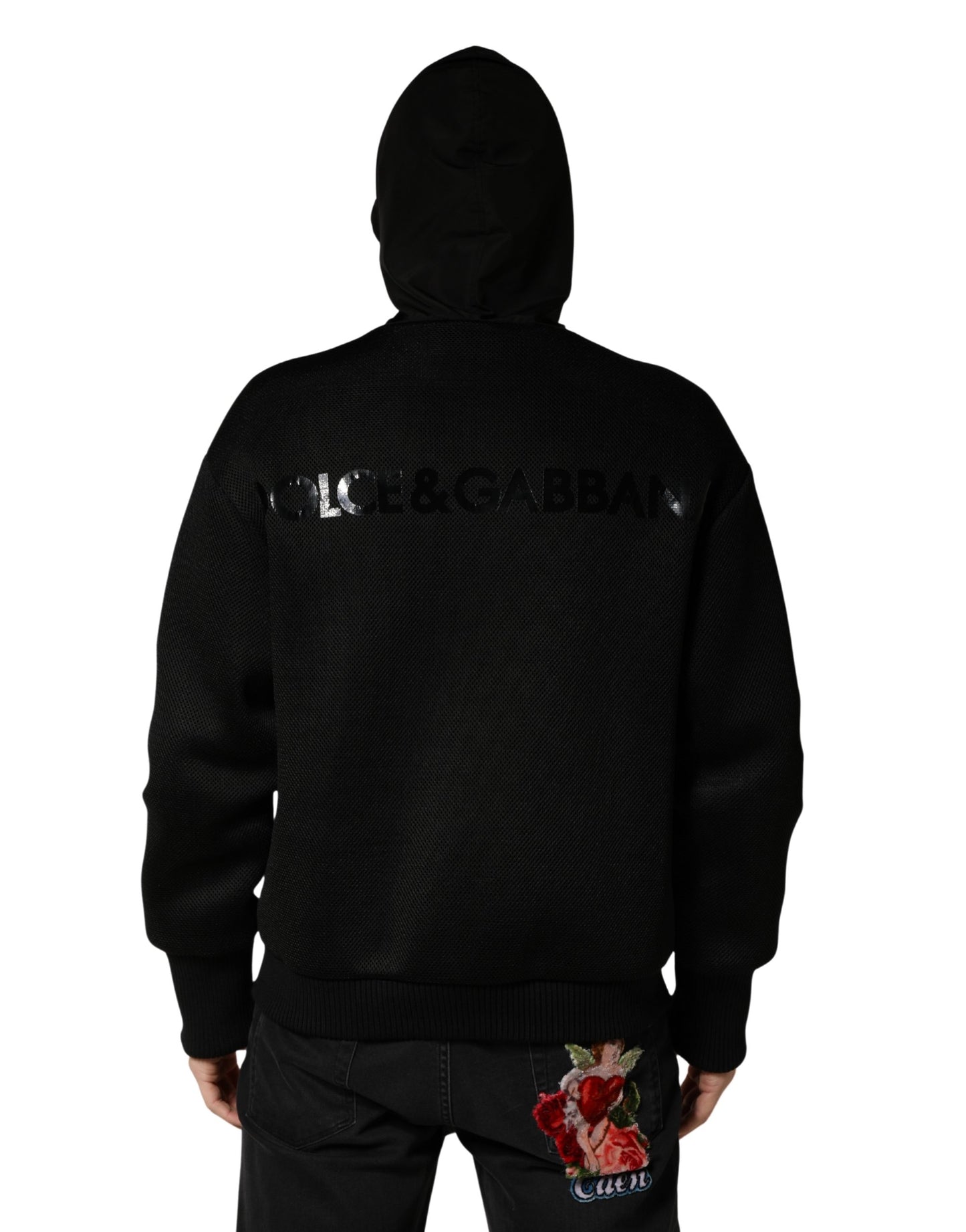 Dolce & Gabbana Men Black Hooded Full Zip Bomber Jacket