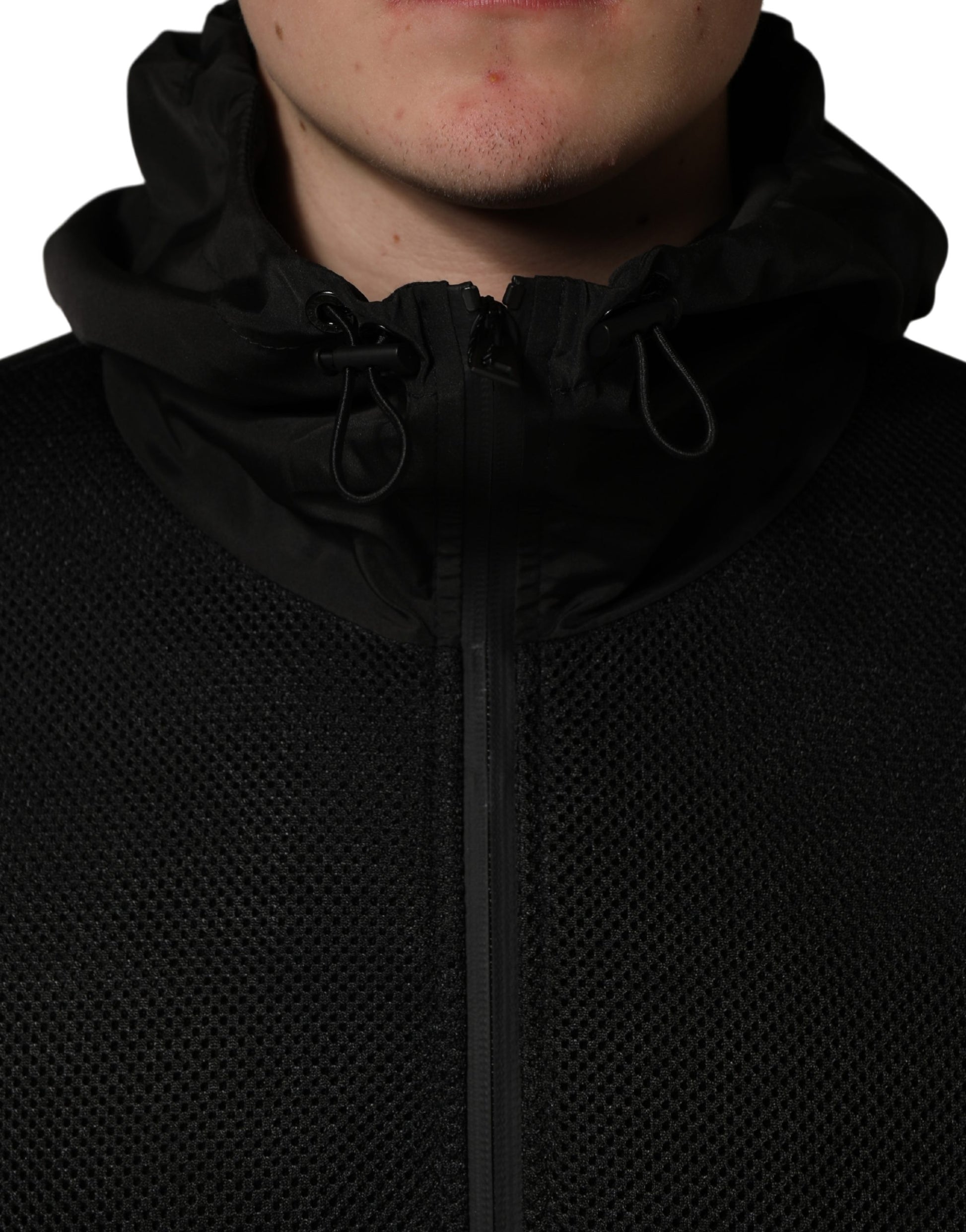 Dolce & Gabbana Men Black Hooded Full Zip Bomber Jacket