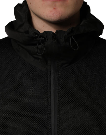 Dolce & Gabbana Men Black Hooded Full Zip Bomber Jacket