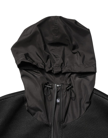 Dolce & Gabbana Men Black Hooded Full Zip Bomber Jacket