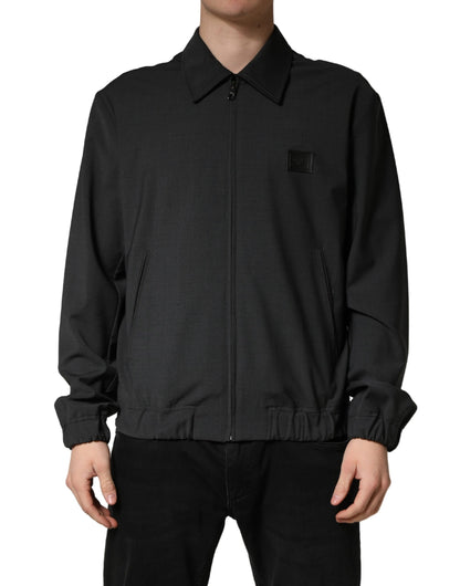 Dolce & Gabbana Black Wool Logo Full Zip Men Bomber Jacket