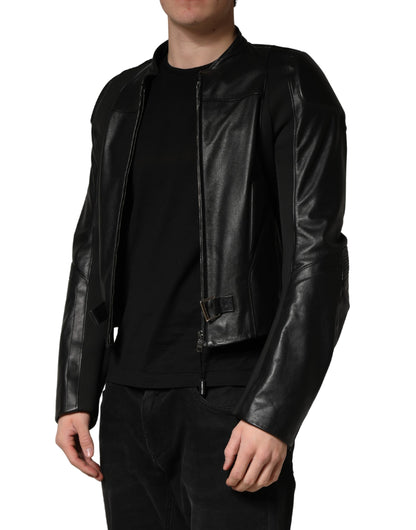 Dolce & Gabbana Black Nylon Full Zip Men Biker Coat Jacket