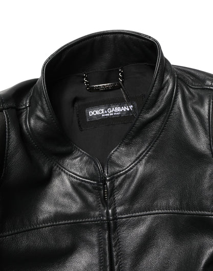 Dolce & Gabbana Black Nylon Full Zip Men Biker Coat Jacket