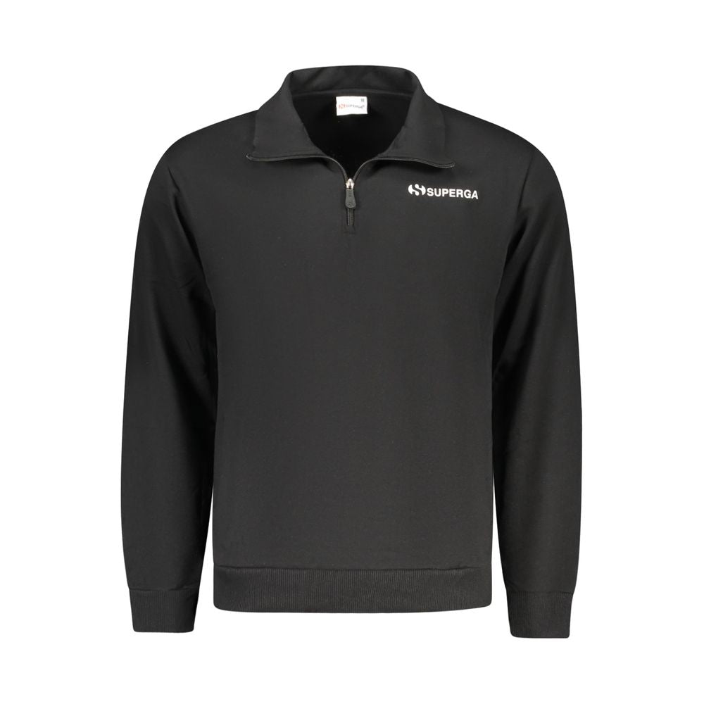 Superga Black Cotton Men's Sweatshirt with Half Zip and Pockets