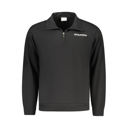 Superga Black Cotton Men's Sweatshirt with Half Zip and Pockets