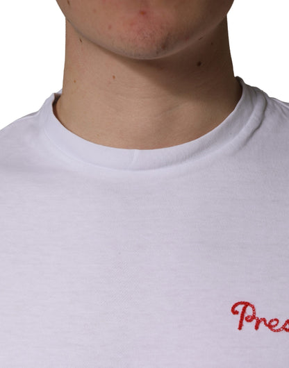PRESIDENT'S White Logo Embroidery Cotton Men Crew Neck T-shirt