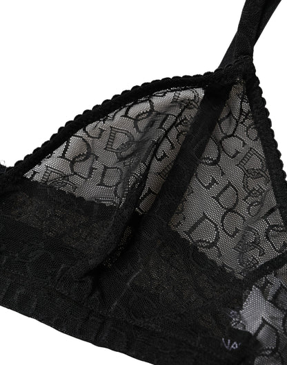 Dolce & Gabbana Black Logo Mania Sheer Soft Cup Bra