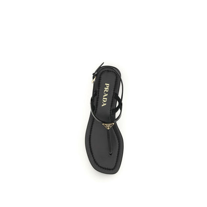 Prada Black Calf Leather Bos Taurus Flip-Flop Sandals