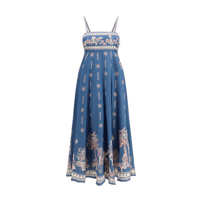 Alémais Blue Linen Maxi Dress