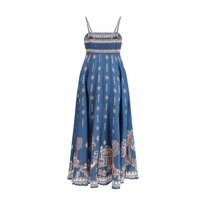 Alémais Blue Linen Maxi Dress