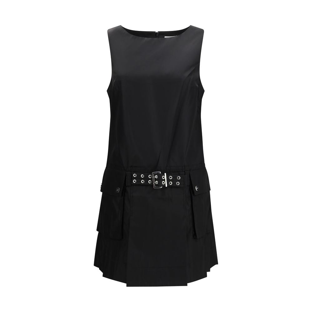 Ganni Duchesse Nylon Belted Mini Dress in Black