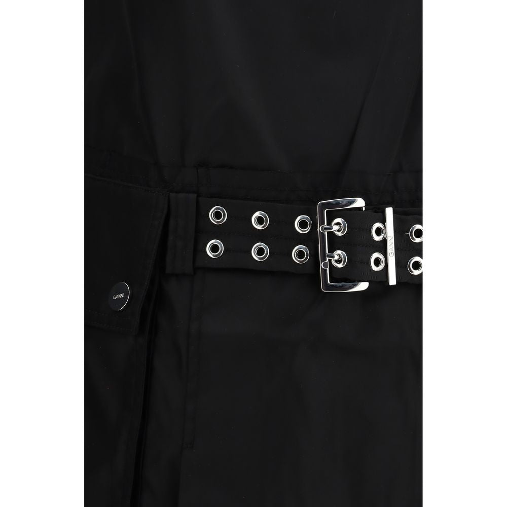 Ganni Duchesse Nylon Belted Mini Dress in Black