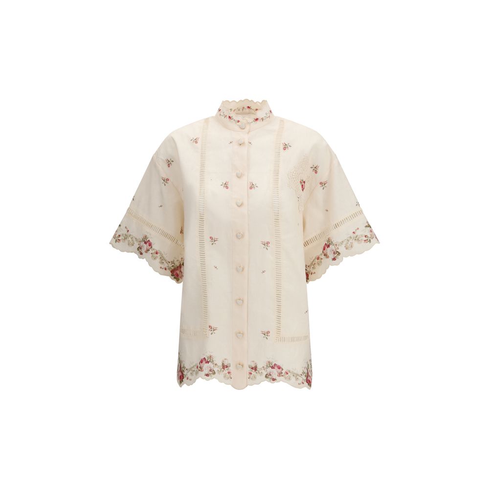 Zimmermann Patience Shirt in Beige Floral Linen