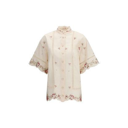 Zimmermann Patience Shirt in Beige Floral Linen