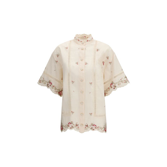 Zimmermann Patience Shirt in Beige Floral Linen