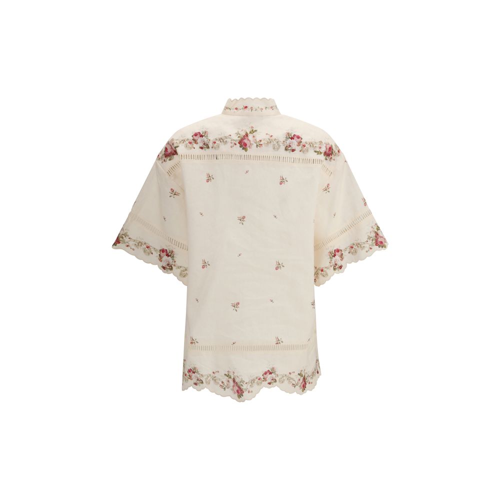 Zimmermann Patience Shirt in Beige Floral Linen