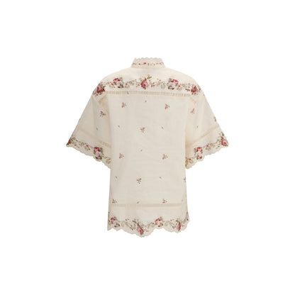 Zimmermann Patience Shirt in Beige Floral Linen