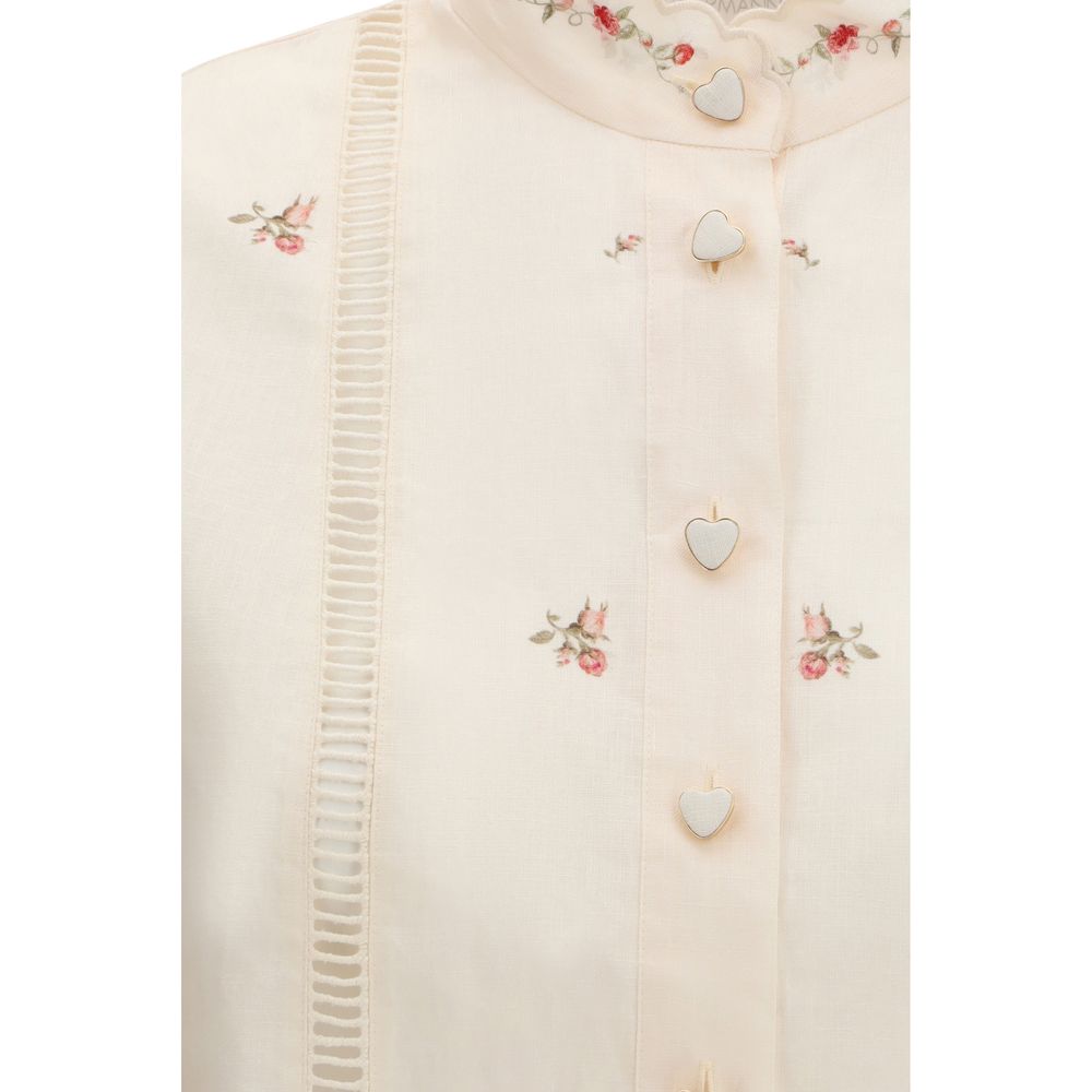 Zimmermann Patience Shirt in Beige Floral Linen