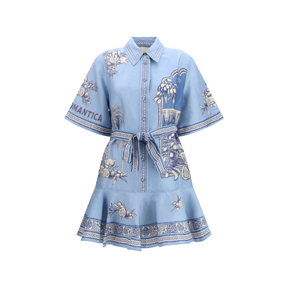 Alémais Blue Linen Blend Villa Romantica Mini Dress