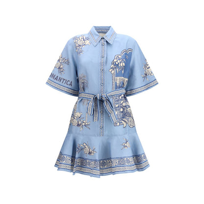 Alémais Blue Linen Blend Villa Romantica Mini Dress