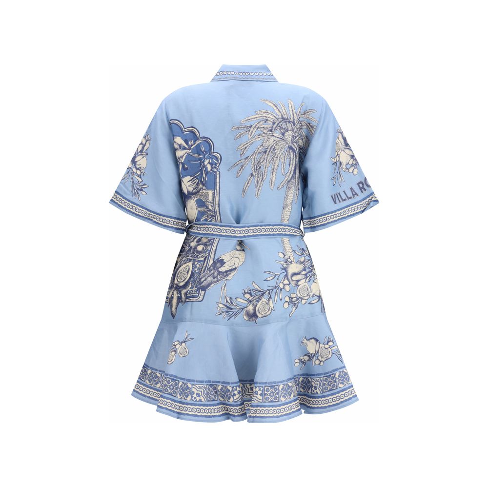Alémais Blue Linen Blend Villa Romantica Mini Dress
