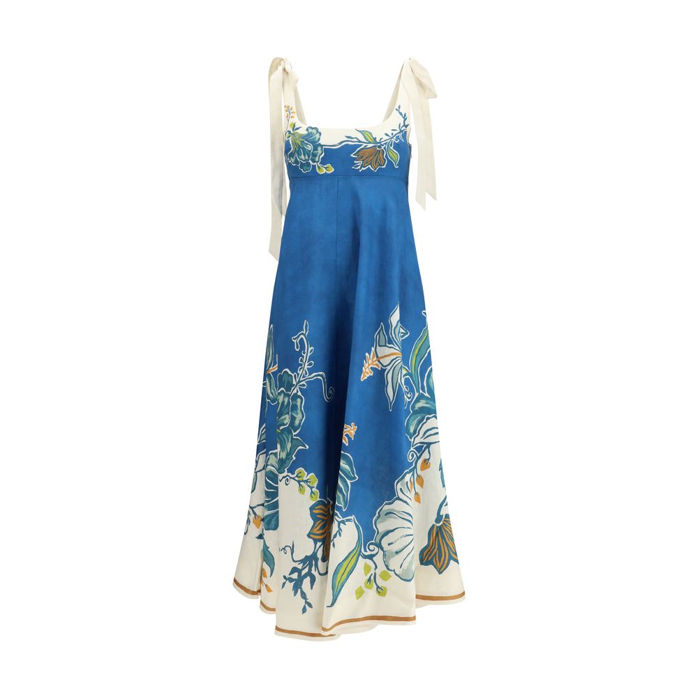 Alémais Blue Linen Luda Ballet Midi Sundress