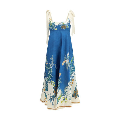 Alémais Blue Linen Luda Ballet Midi Sundress