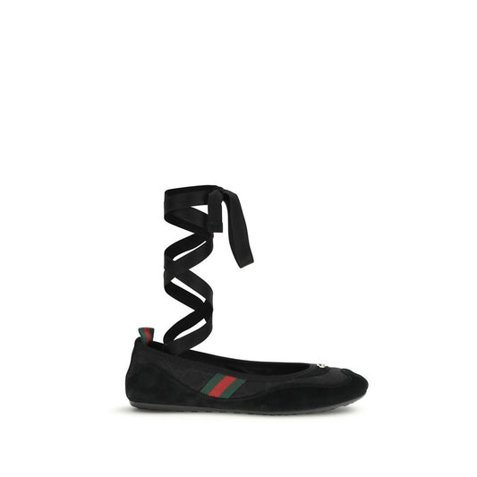 Gucci GG Black Shift Canvas Ballerina Flats