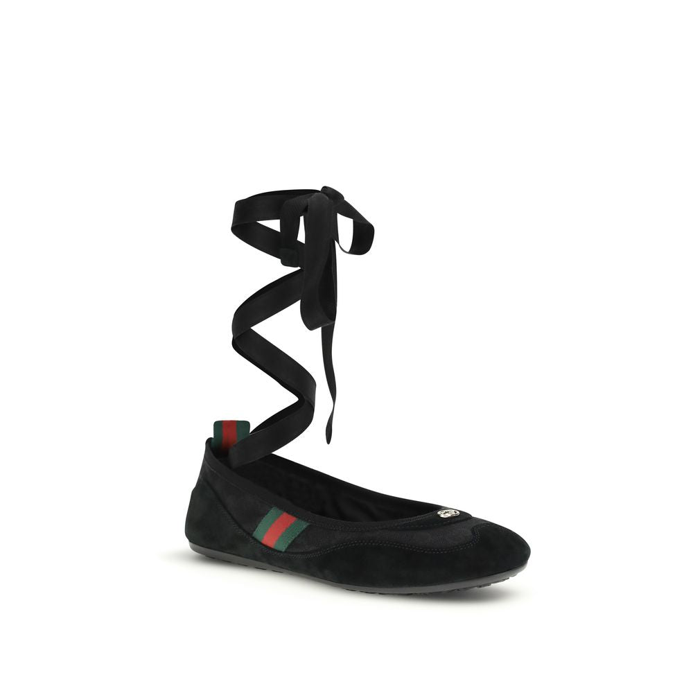 Gucci GG Black Shift Canvas Ballerina Flats