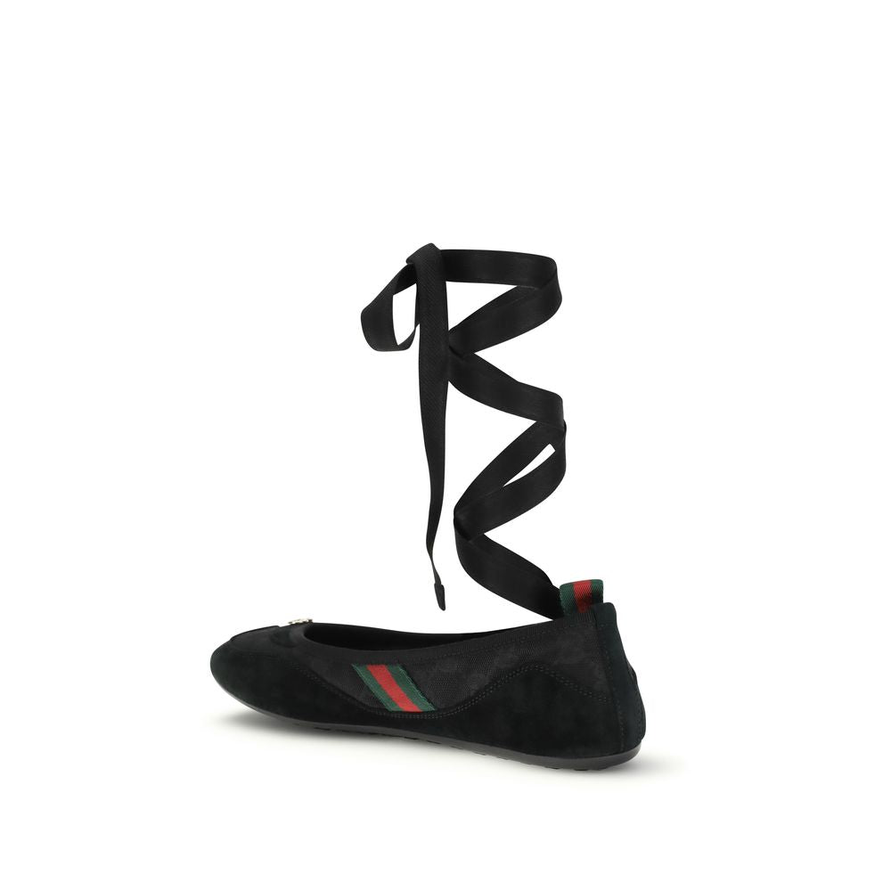 Gucci GG Black Shift Canvas Ballerina Flats