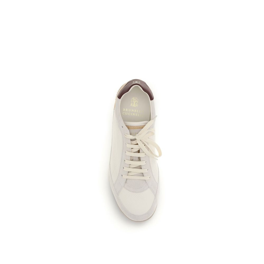 Brunello Cucinelli Beige Calf Leather Bos Taurus Sneakers