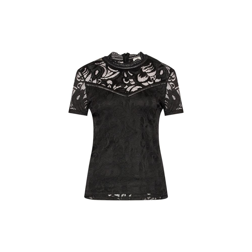 Vila Clothes Black Polyamide T-Shirt - VISTASIA S/S LACE