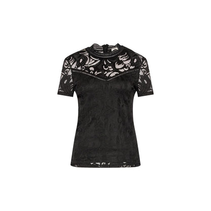 Vila Clothes Black Polyamide T-Shirt - VISTASIA S/S LACE