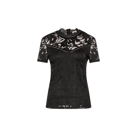 Vila Clothes Black Polyamide T-Shirt - VISTASIA S/S LACE