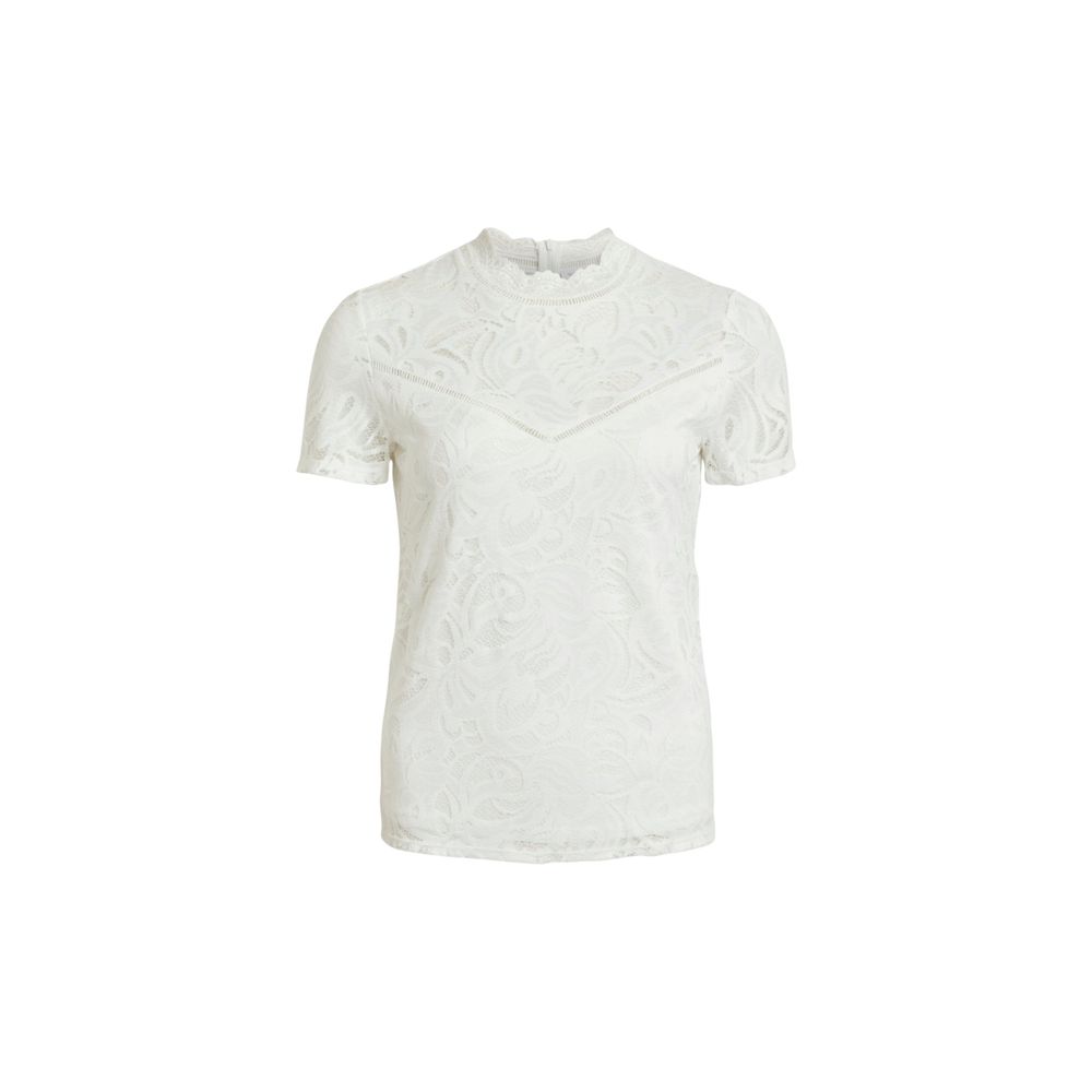 Vila Clothes Cream Polyamide T-Shirt - VISTASIA S/S LACE