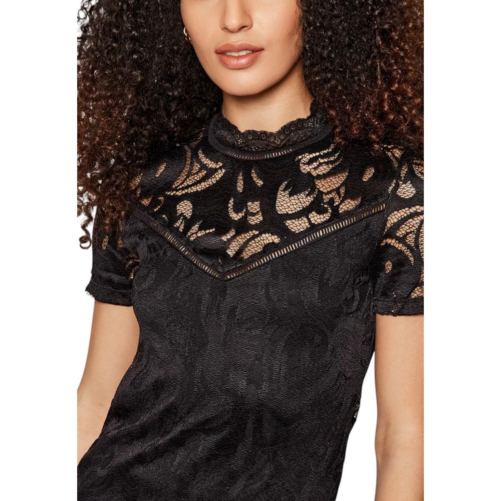 Vila Clothes Black Polyamide T-Shirt - VISTASIA S/S LACE