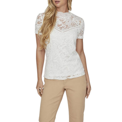 Vila Clothes Cream Polyamide T-Shirt - VISTASIA S/S LACE