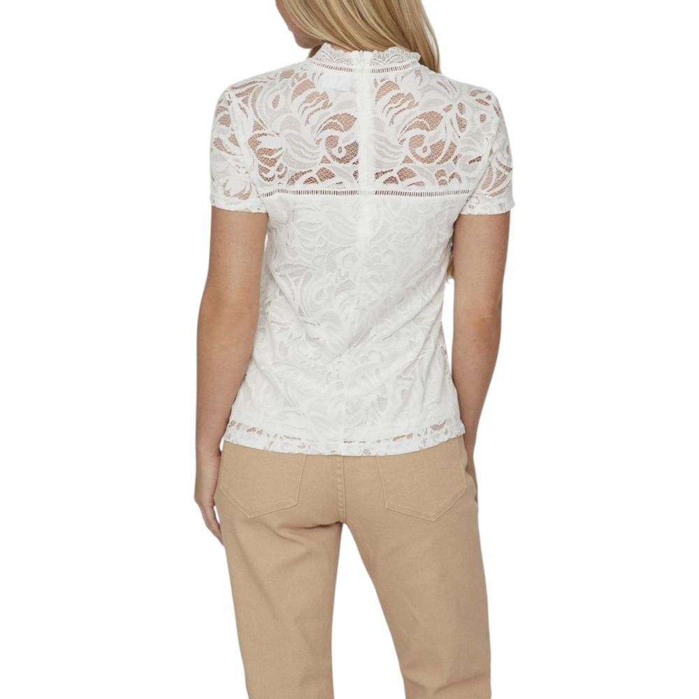 Vila Clothes Cream Polyamide T-Shirt - VISTASIA S/S LACE