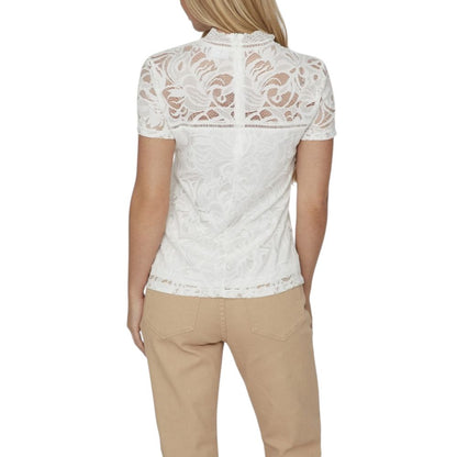 Vila Clothes Cream Polyamide T-Shirt - VISTASIA S/S LACE