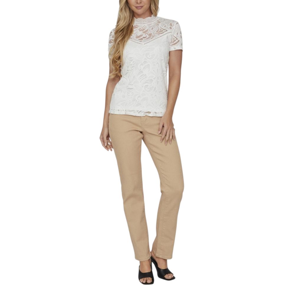 Vila Clothes Cream Polyamide T-Shirt - VISTASIA S/S LACE
