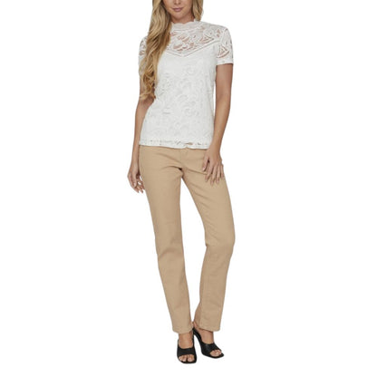 Vila Clothes Cream Polyamide T-Shirt - VISTASIA S/S LACE