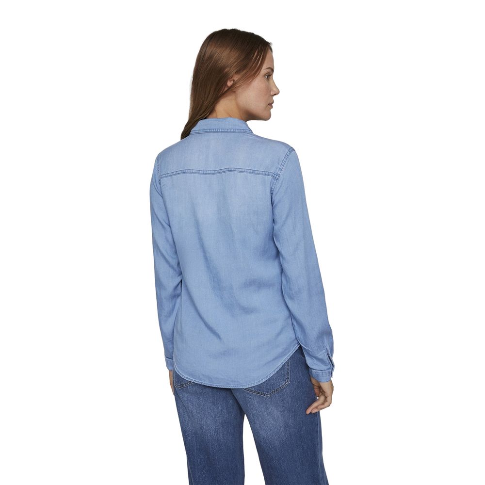 Vila Clothes Light Blue Cotton Blouse - VIBISTA Long-Sleeve Shirt