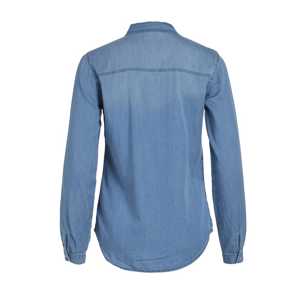 Vila Clothes Light Blue Cotton Blouse - VIBISTA Long-Sleeve Shirt