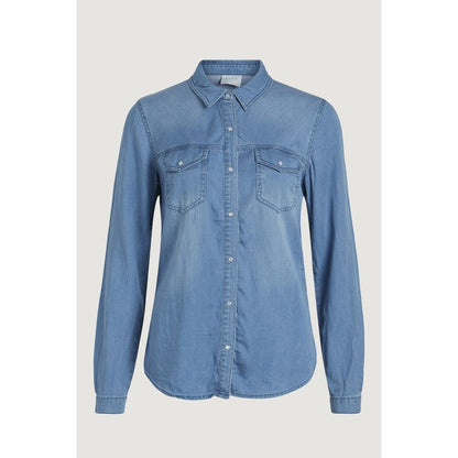 Vila Clothes Light Blue Cotton Blouse - VIBISTA Long-Sleeve Shirt