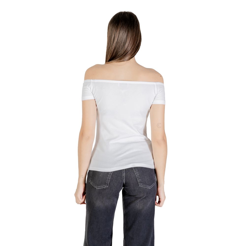 Calvin Klein Jeans Monogram Off-Shoulder White Cotton T-Shirt