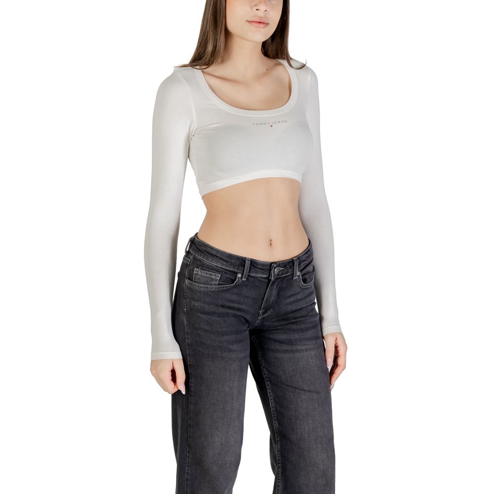 Tommy Hilfiger Jeans Women's Cropped Long-Sleeve T-Shirt in White Recycled Cotton